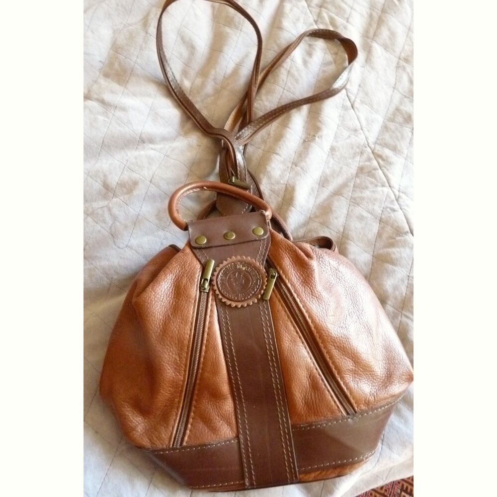 Pebbled Cognac Leather Multi-compartment Backpack Convertible Ladies Bag Purse